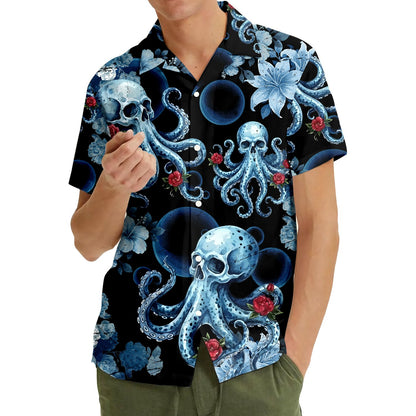 Second lifestyle view showcasing the skull octopus hawaiian shirt