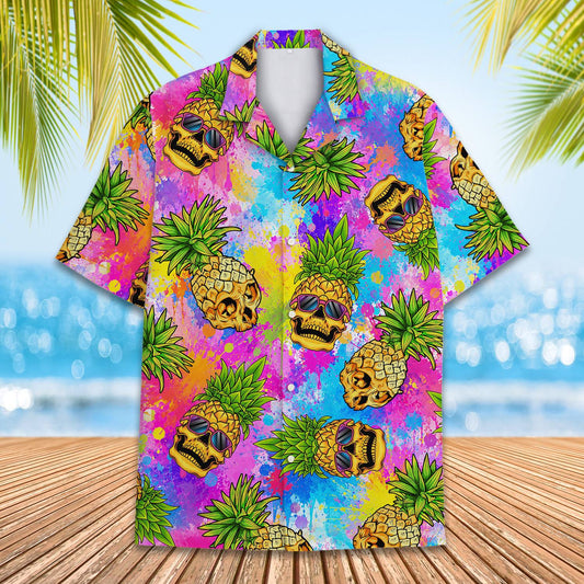 Matching family hawaiian shirts featuring colorful skull pineapples design, main view