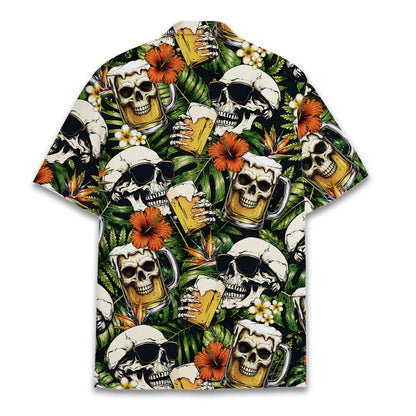 Back view of skulls and beer hawaiian shirt