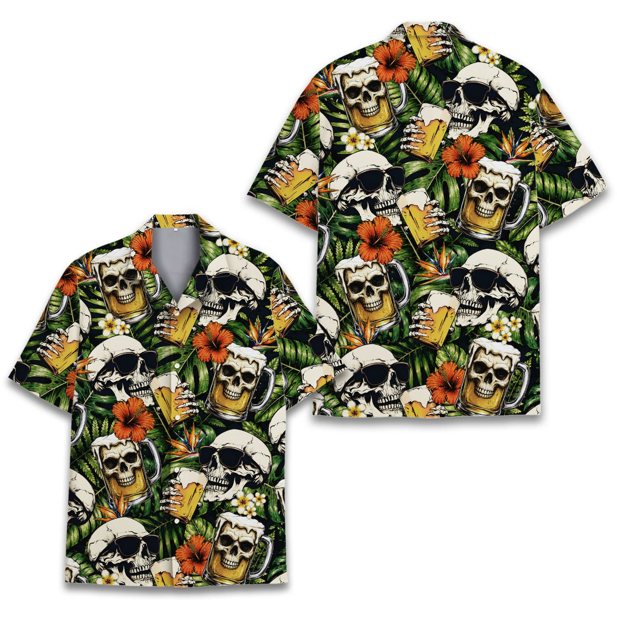Another front view of tropical skulls hawaiian shirt