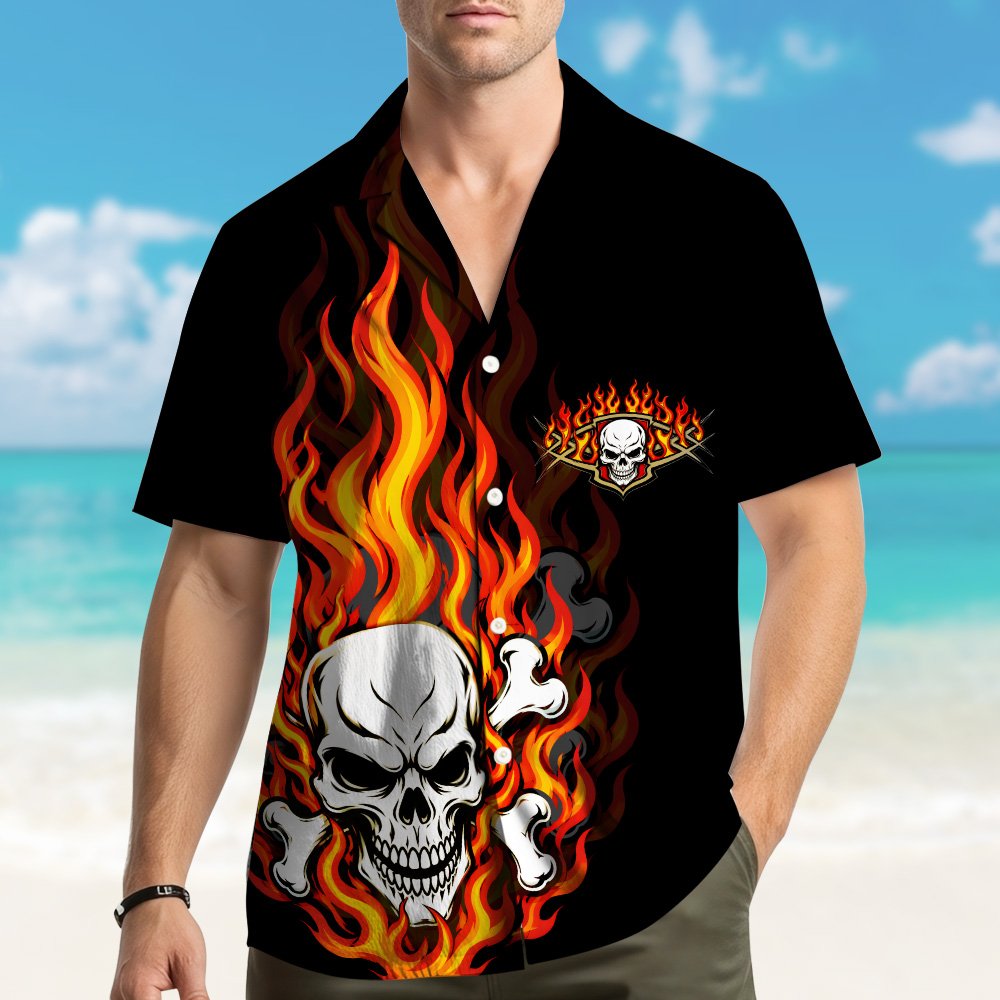 Detailed back view of the dark tropical shirt