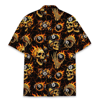 Back view of the black skulls hawaiian shirt showing the cracked texture