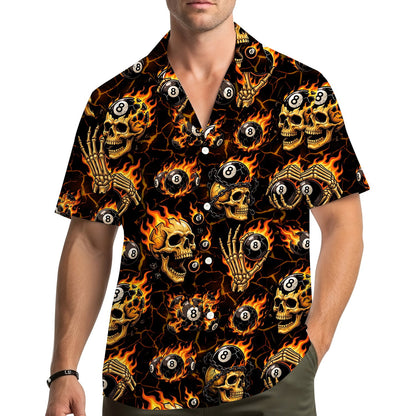 Lifestyle view of someone wearing the black skulls hawaiian shirt outdoors