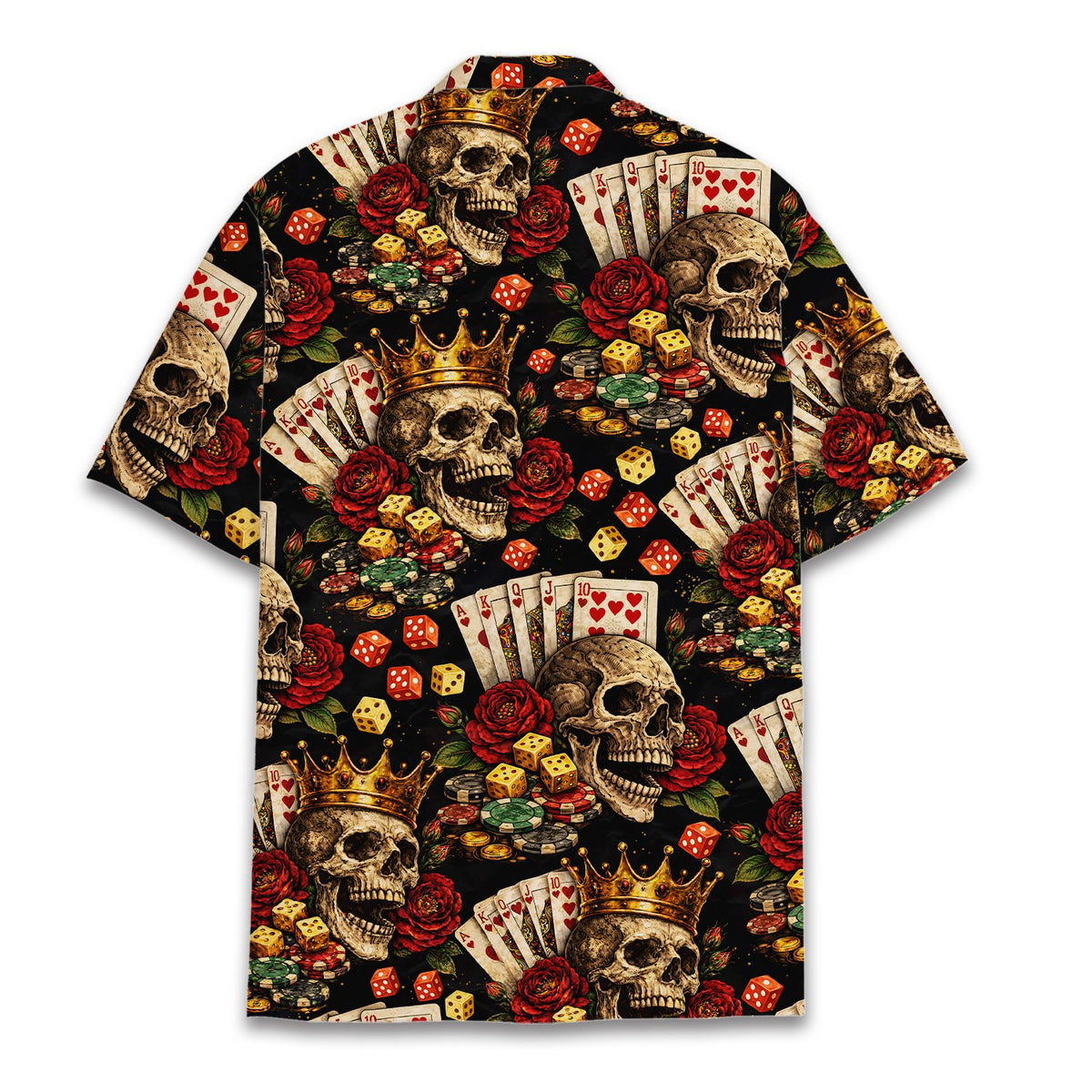 Back view of the black skulls and gambling hawaiian shirt