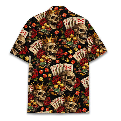 Back view of the black skulls and gambling hawaiian shirt