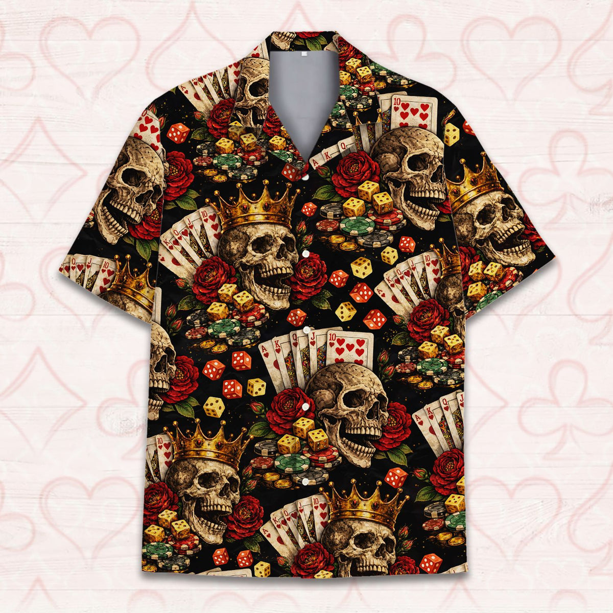 Close up front view of the matching family hawaiian shirt design