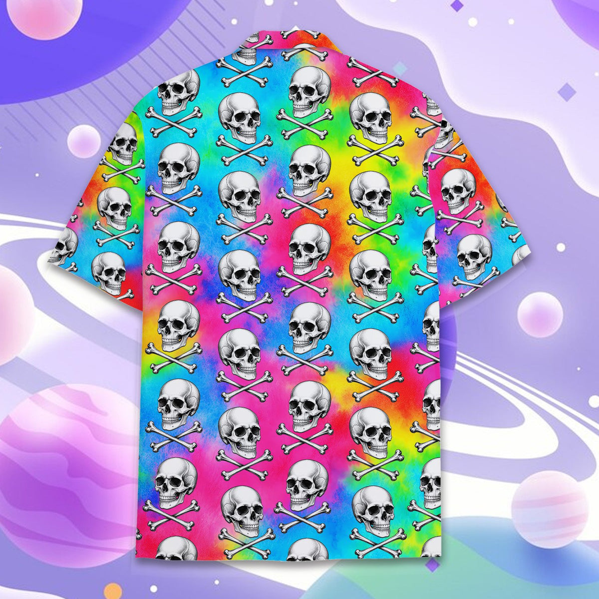 Front detail view 7 of the tie-dye hawaiian shirt