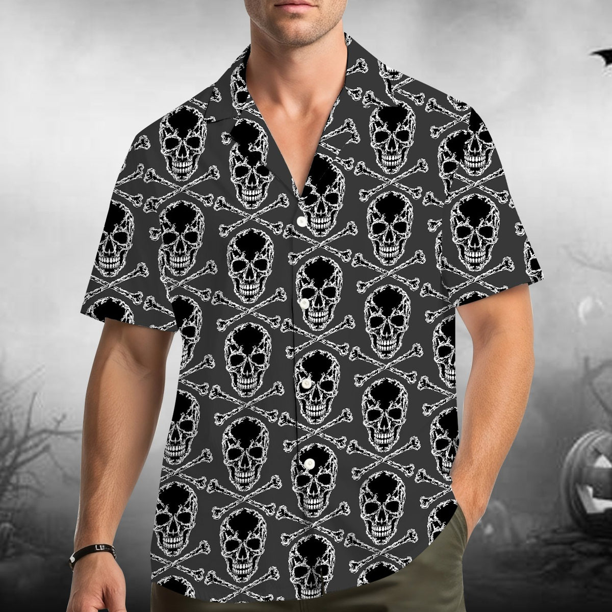 Second lifestyle view with the halloween hawaiian shirt