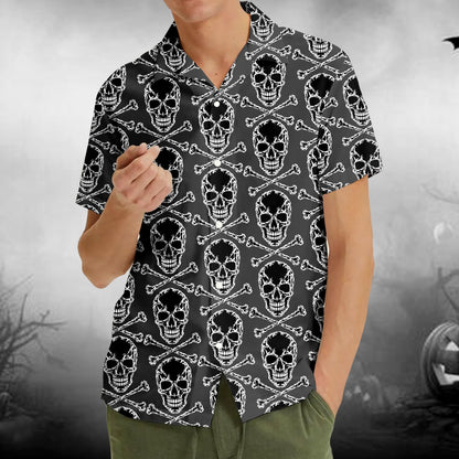 Fourth lifestyle view showcasing the skulls hawaiian shirt