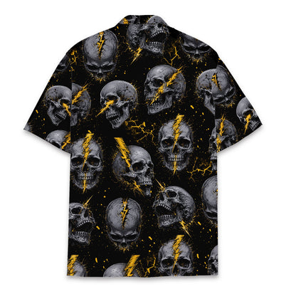 Back view of the skulls and lightning bolts hawaiian shirt