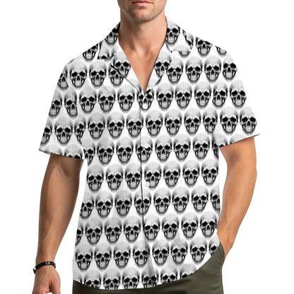 Lifestyle image of a family wearing matching skulls hawaiian shirts