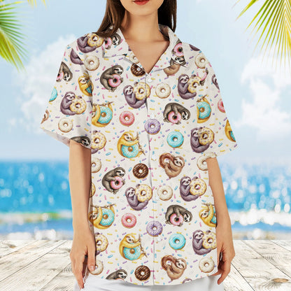 Casual outdoor look with the sloth and donuts hawaiian shirt