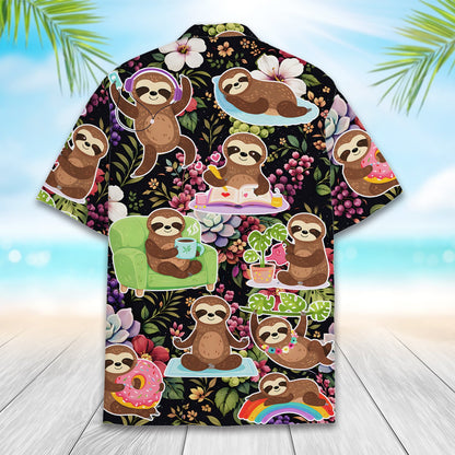Alternative back view of the floral hawaiian shirt