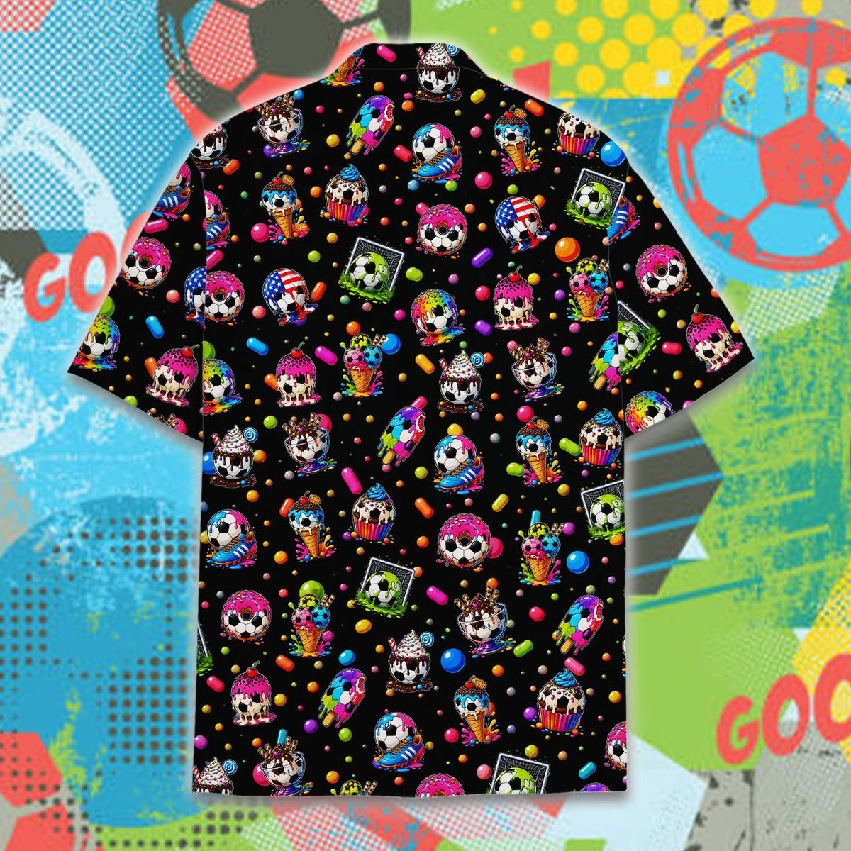 Additional back view of the black matching family Hawaiian shirt