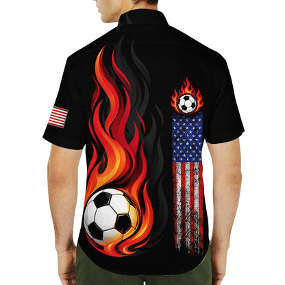 Second lifestyle shot of the soccer and patriotism hawaiian shirt