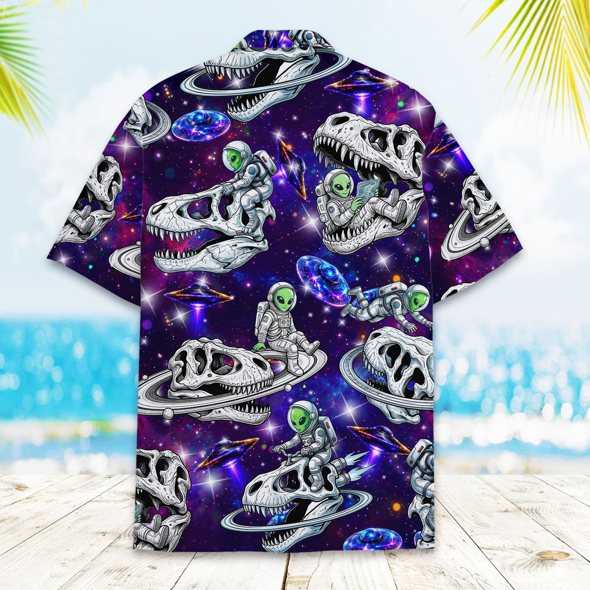 Additional back view of the starry galaxy hawaiian shirt