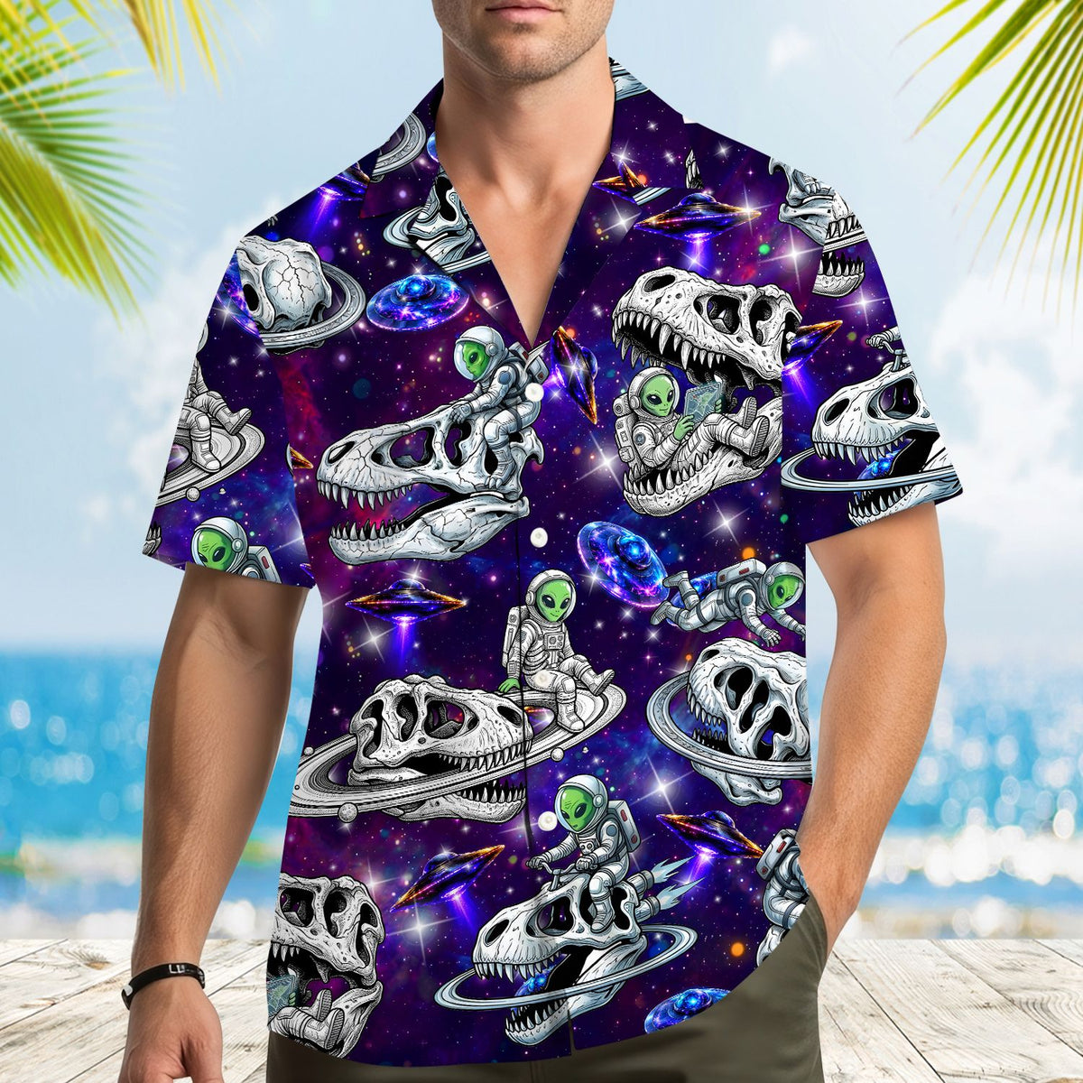 Second lifestyle view of the matching family hawaiian shirt