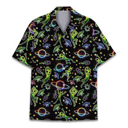 Front view of the space aliens matching family hawaiian shirt