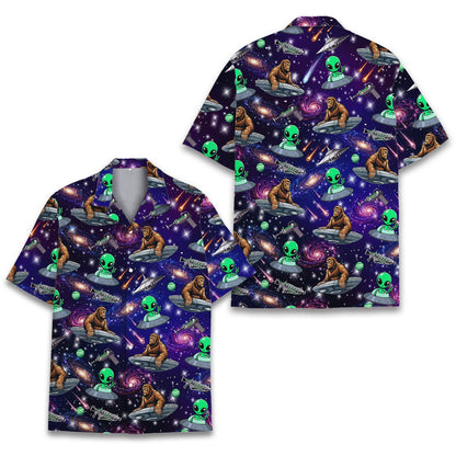 Collar and shoulder detail of the bigfoot hawaiian shirt