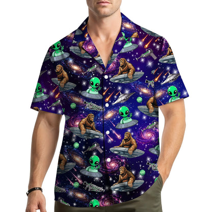 Lifestyle view of people wearing the matching family hawaiian shirt
