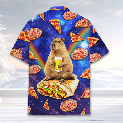 Detailed back view of the capybara hawaiian shirt pattern