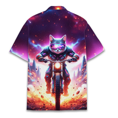Back view of the space cat riding a dirt bike hawaiian shirt