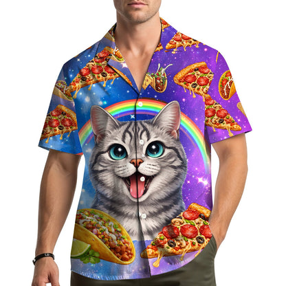 Lifestyle view of someone wearing the matching family hawaiian shirt outdoors