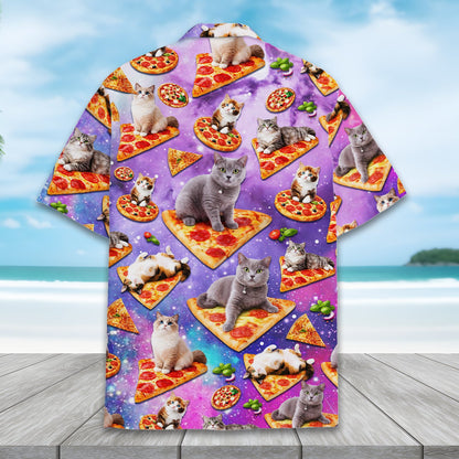 Space cats and pizza hawaiian shirt, alternate back view