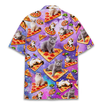 Space cats and pizza hawaiian shirt, back view