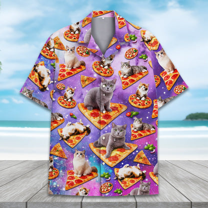 Space cats and pizza hawaiian shirt, alternate front view 2