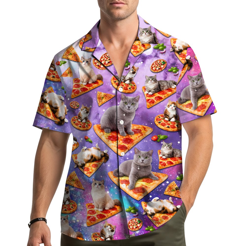 Space cats and pizza hawaiian shirt, lifestyle view 2