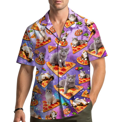 Space cats and pizza hawaiian shirt, lifestyle view 2
