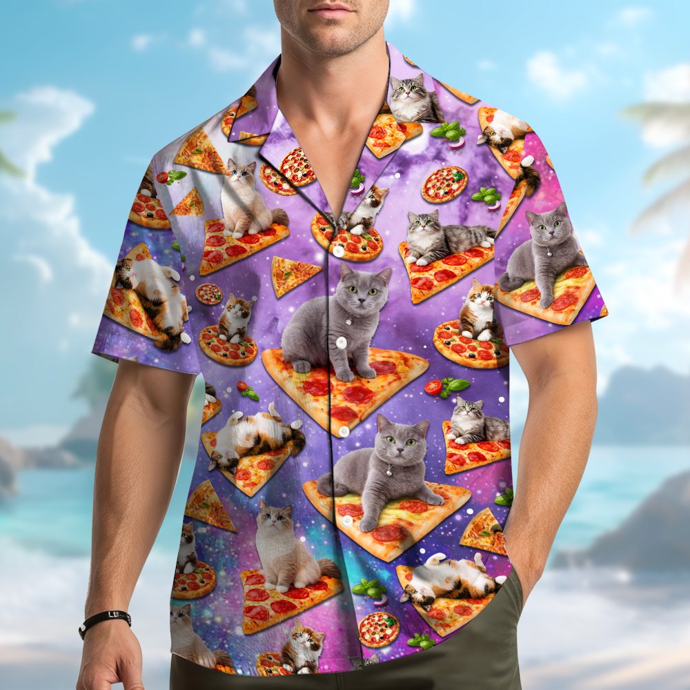 Space cats and pizza hawaiian shirt, lifestyle view 1