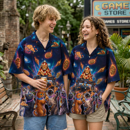 Lifestyle view 3 of the space cats and pizza hawaiian shirt