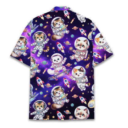 Back flat lay view of the purple space galaxy matching family hawaiian shirt