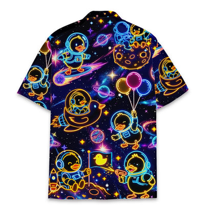 Back view of navy blue space galaxy Hawaiian shirt