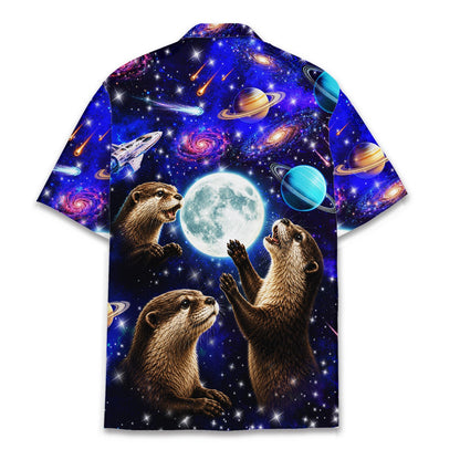 Back view of the space otters hawaiian shirt with starry galaxy print