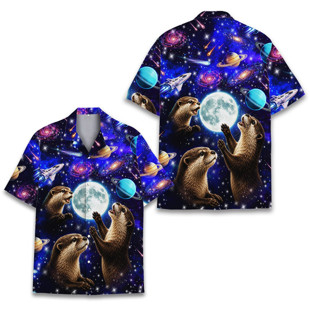 Additional front view of the space otters hawaiian shirt
