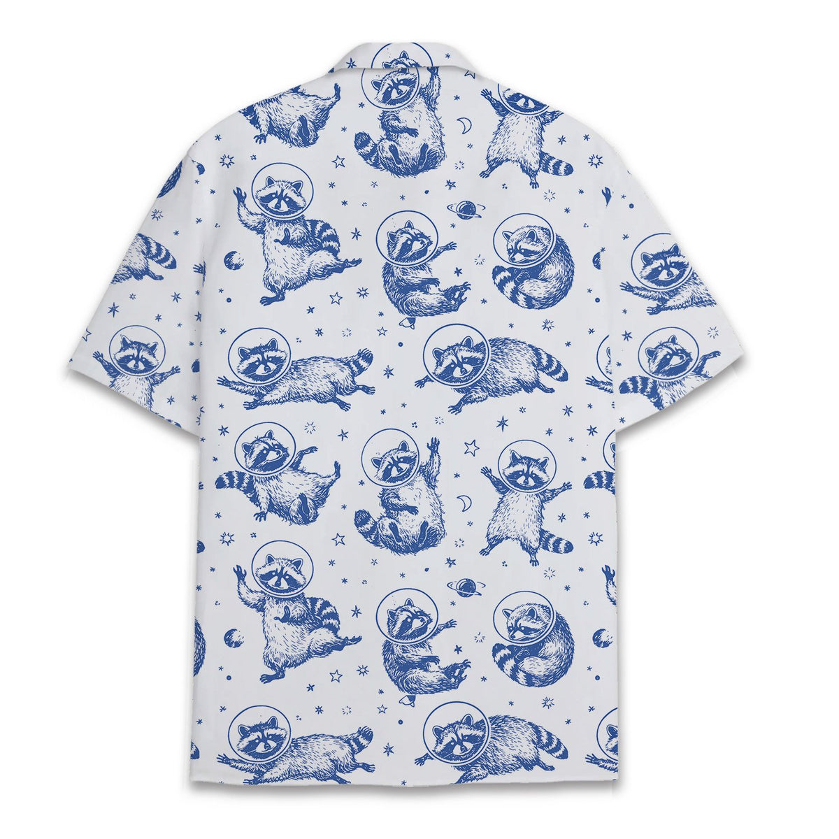 Back view of the space raccoon hawaiian shirt