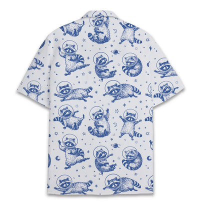 Back view of the space raccoon hawaiian shirt