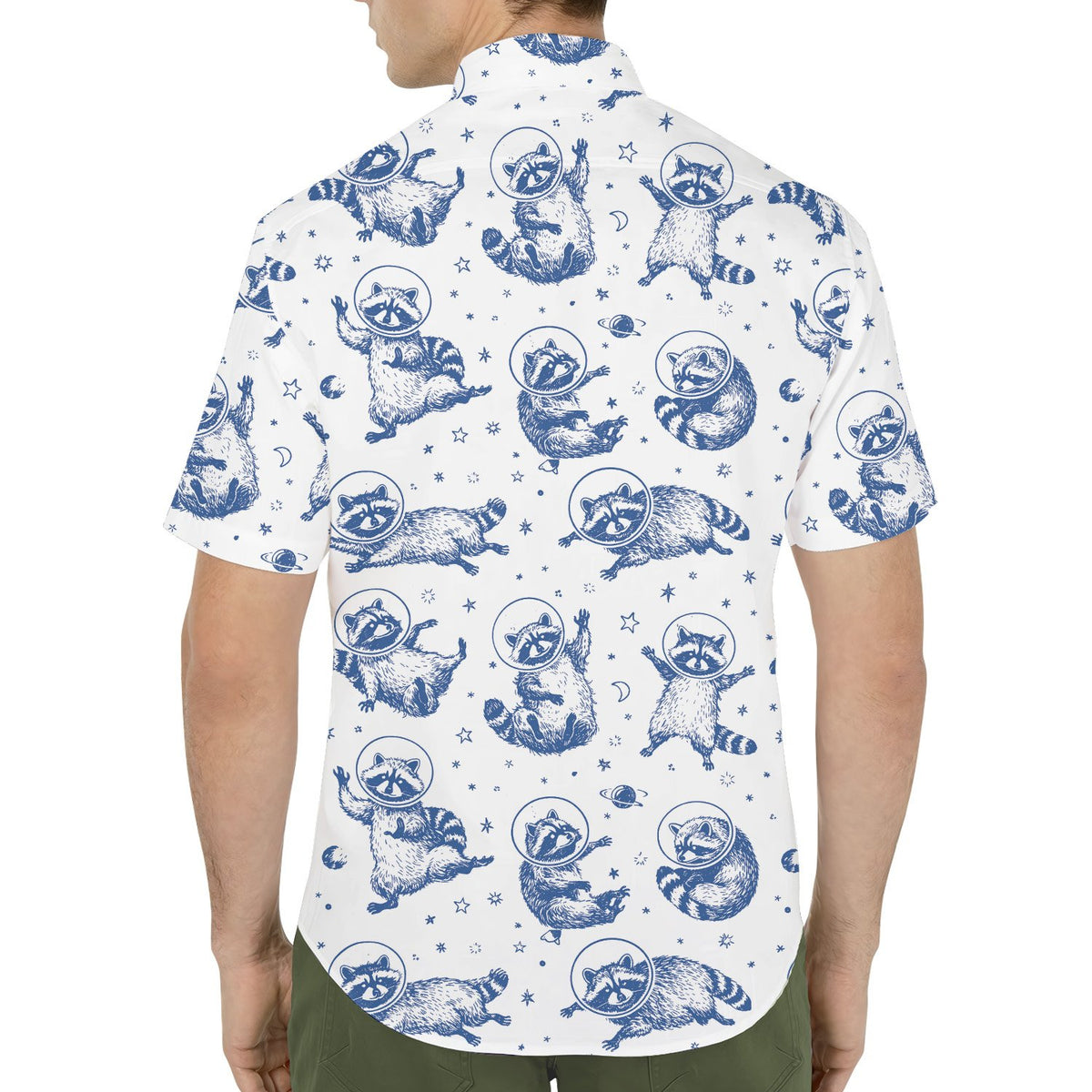 Second lifestyle view of the space raccoon hawaiian shirt