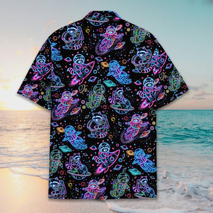 Tertiary back view showcasing the neon pattern on the matching family hawaiian shirt