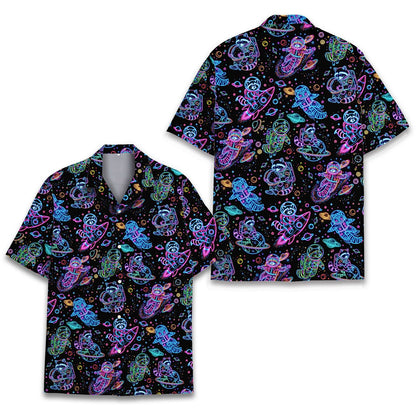 Back view of the space raccoons hawaiian shirt