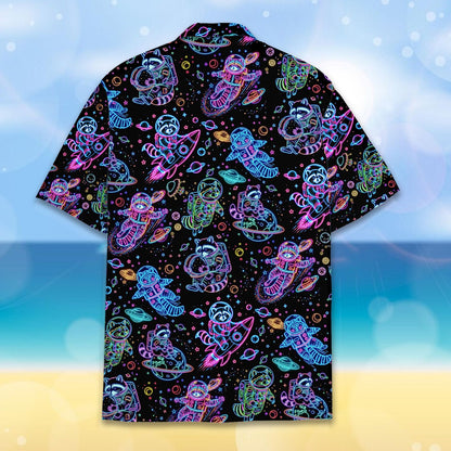 Tertiary front view of the black space hawaiian shirt