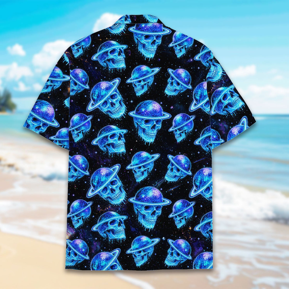 Close up back view of the starry outer space design