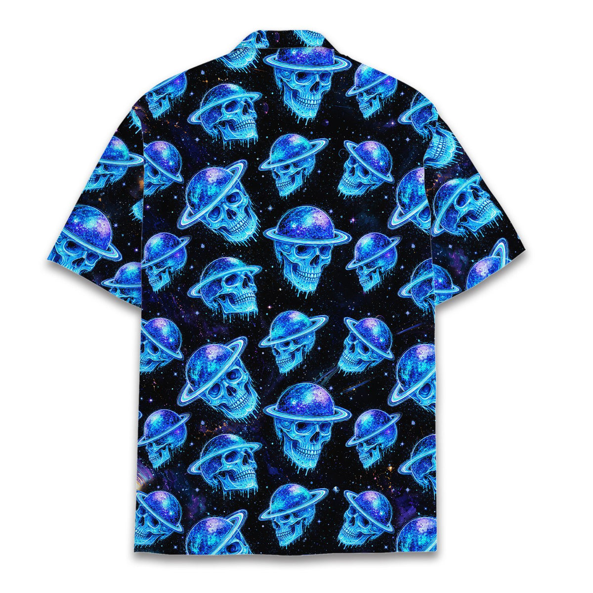 Back view of the space skulls hawaiian shirt