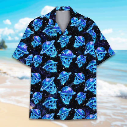 Another front view of the space skulls button-down shirt