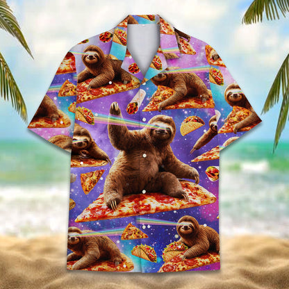 Another front view of the matching family hawaiian shirt showing floating tacos and burritos