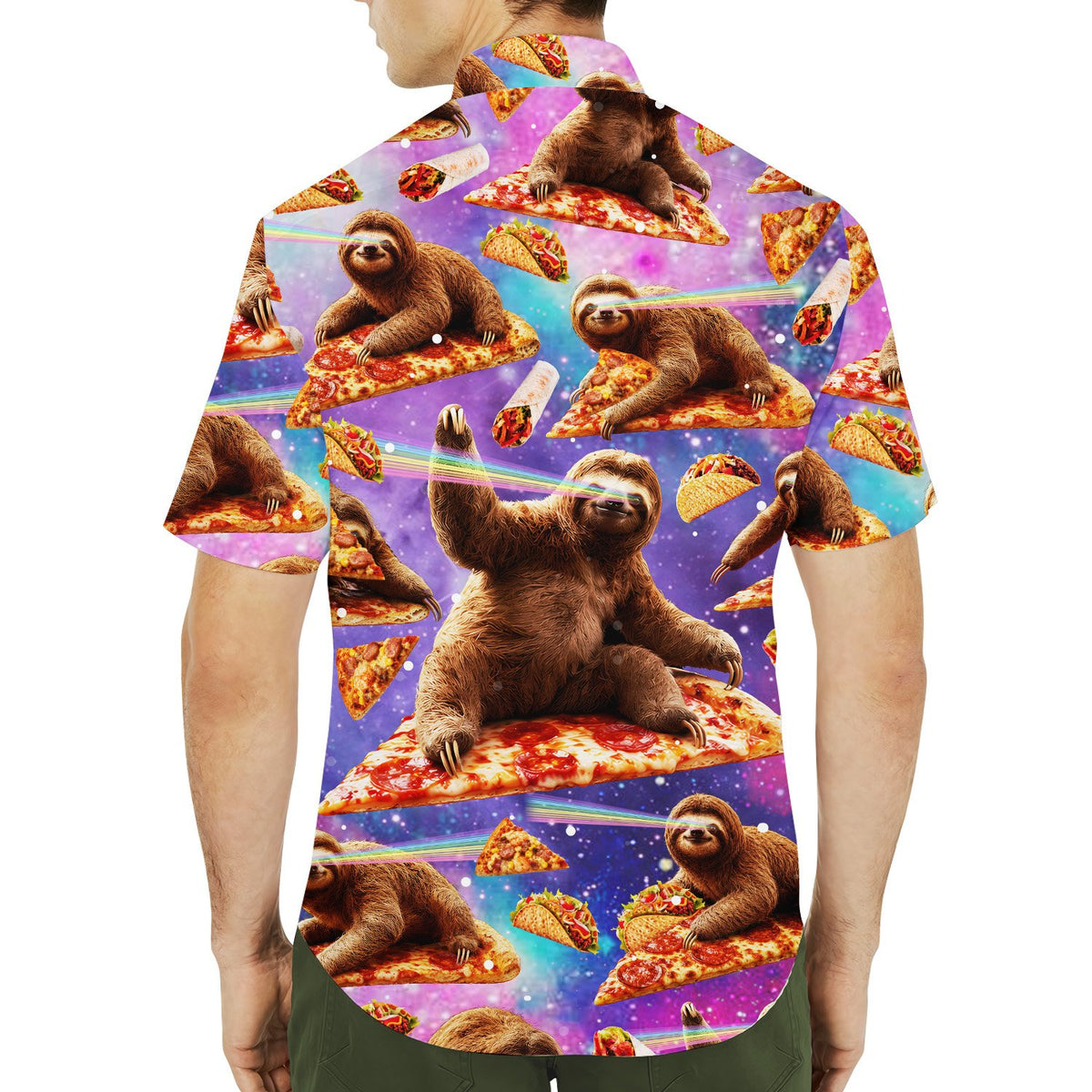 Second lifestyle view showcasing the fun space sloth pizza taco design in action