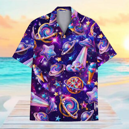 Close up main view of the space sweets hawaiian shirt design